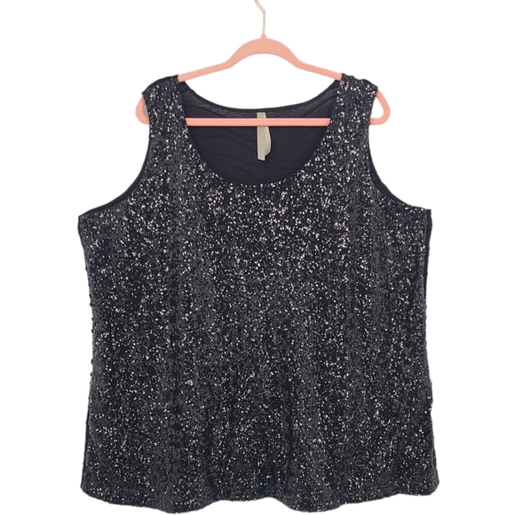 3X - Penningtons | Sequin Wave Detail Sleeveless Blouse - Picture 2 of 7